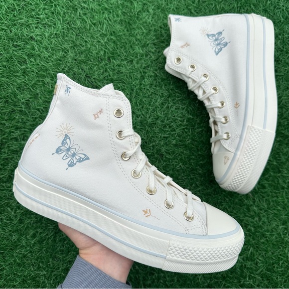 Converse Ctas Lift Platform High Top Vintage White / Cocoon Blue Tiny Tattoos - Picture 3 of 14